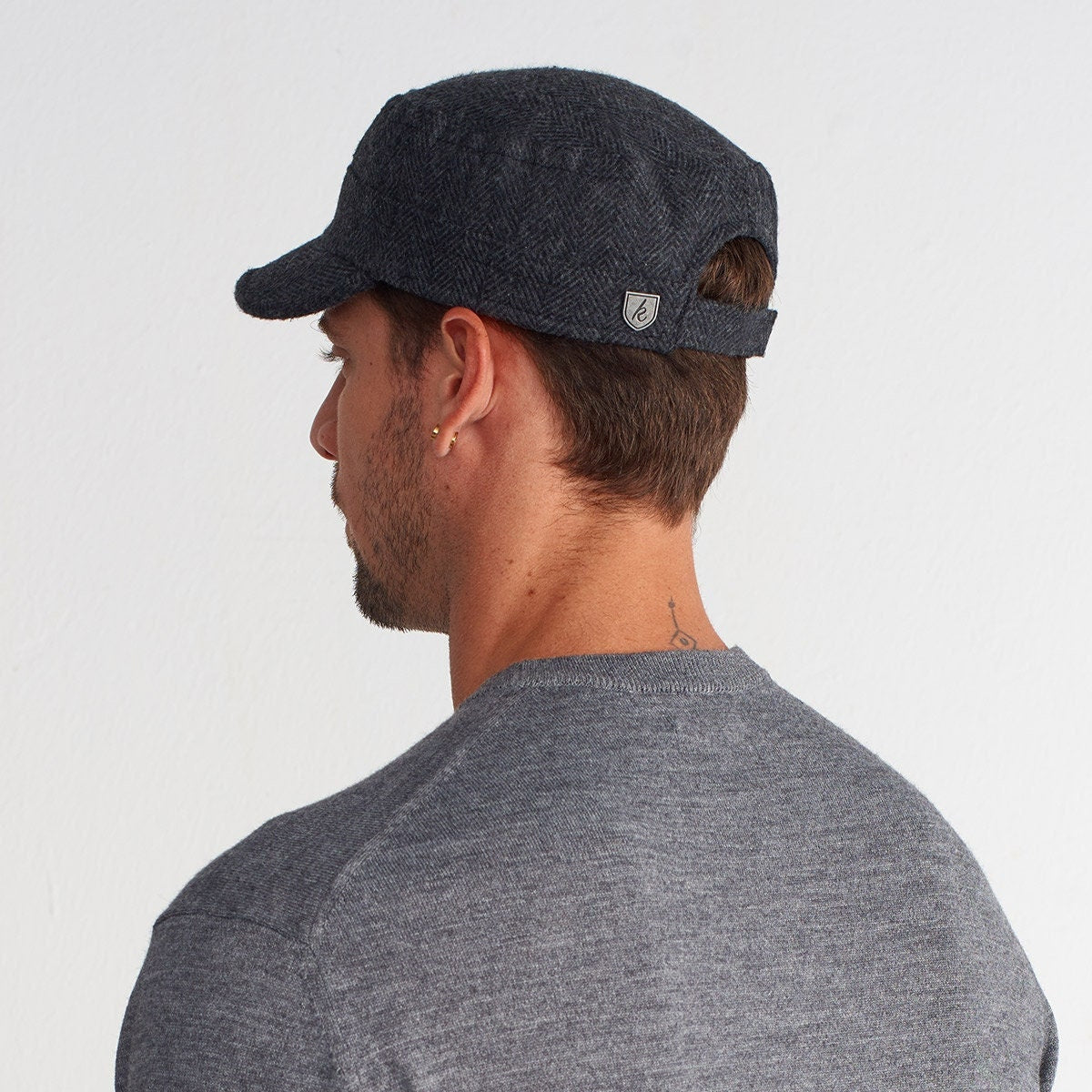 Wool Herringbone Military Cap - Winter Army Style Hat