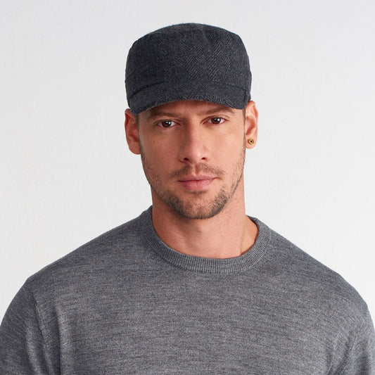 Wool Herringbone Military Cap: Winter Army Style Hat