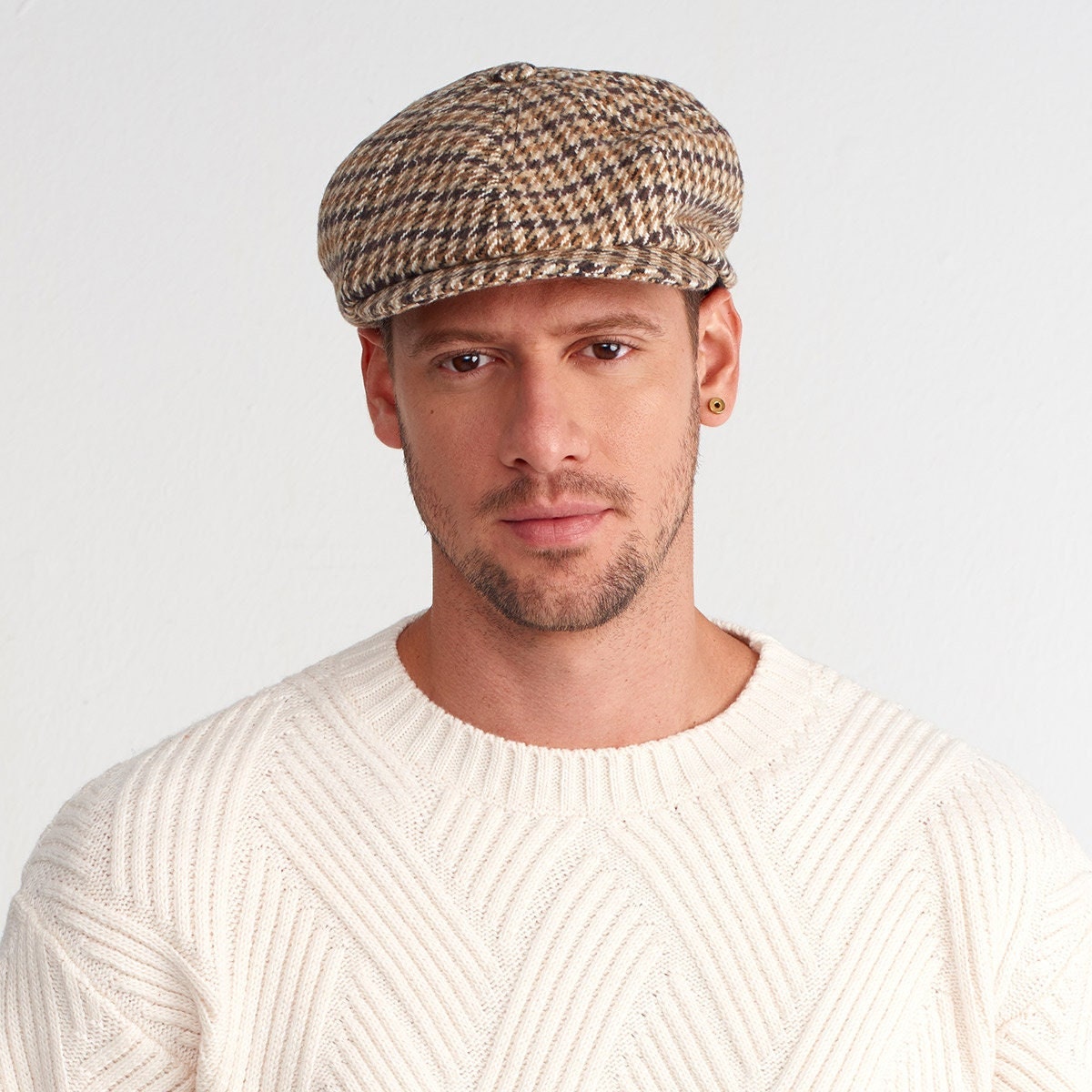 Houndstooth Wool Blend Newsboy Cap: Peaky Blinders Style