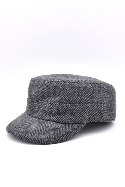 Herringbone Wool Military Cap: Unisex Winter Castro Hat