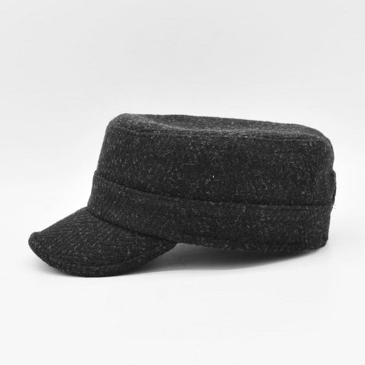 Wool Blend Military Cap: Anthracite Textured Camper Hat