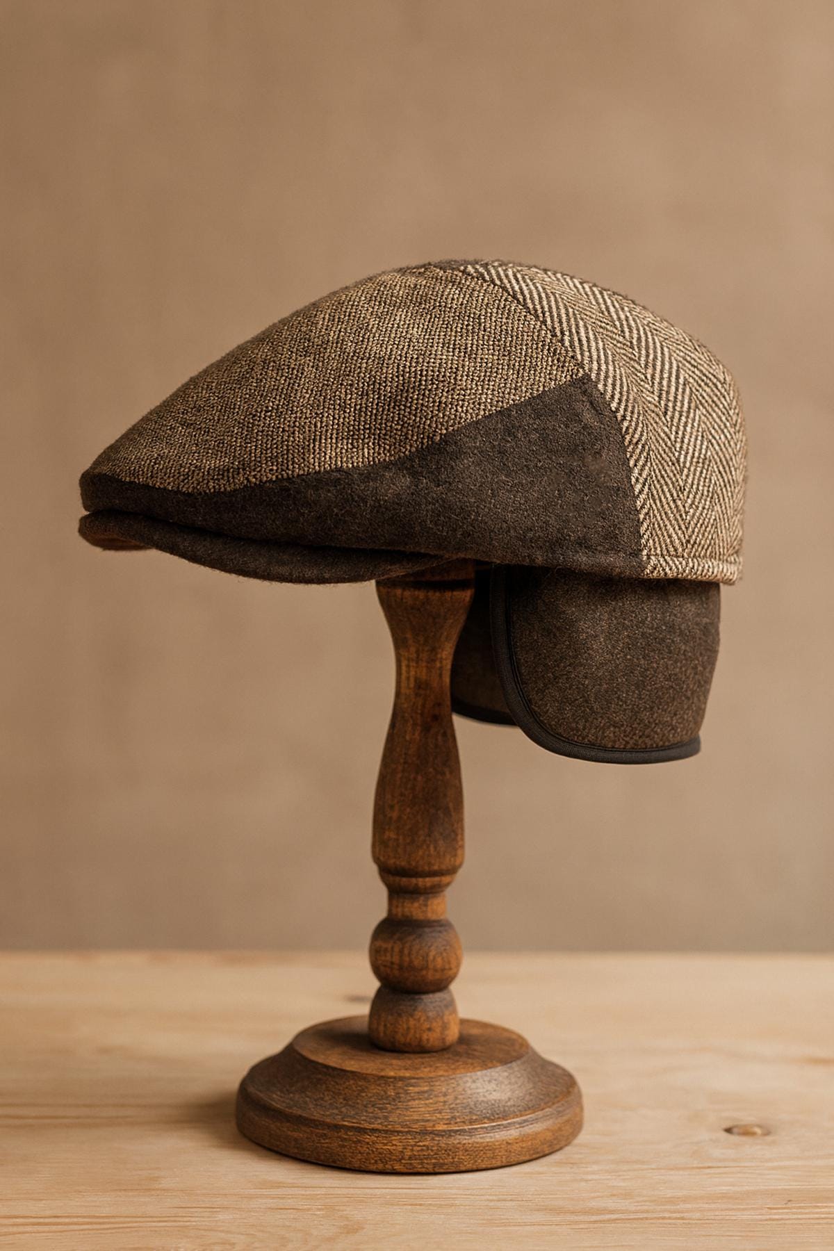 Patchwork Irish Flat Cap With Ear Flaps : Padded Newsboy Hat