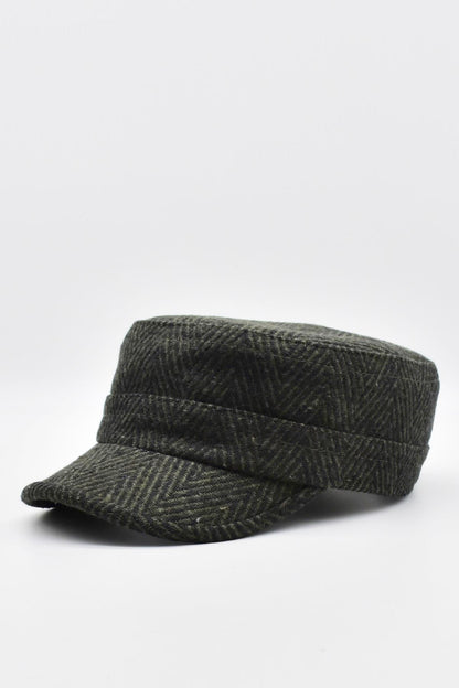Herringbone Wool Castro Cap Vintage Military Hat For Men