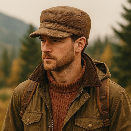 Wool Castro Cap For Men Herringbone Military Hat, Winter Style