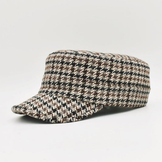 Men Wool Cadet Cap  Brown Tweed Military Hat