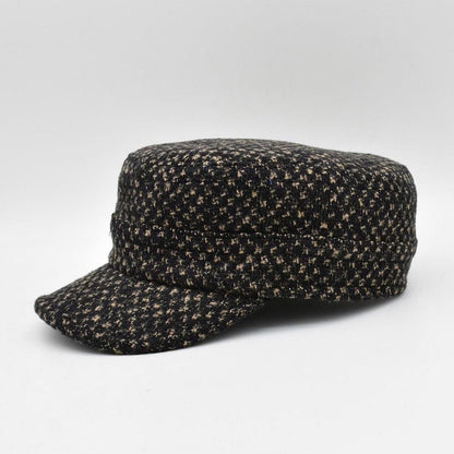Brown Tweed Cadet Cap For Men Wool Military Style Hat