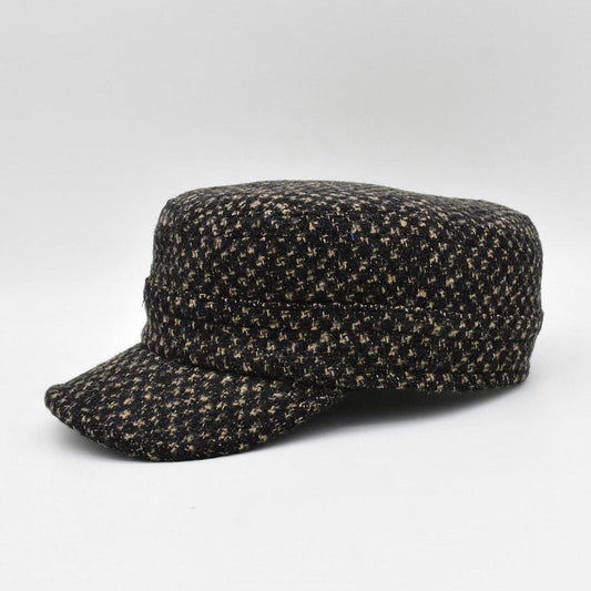 Brown Tweed Cadet Cap For Men Wool Military Style Hat